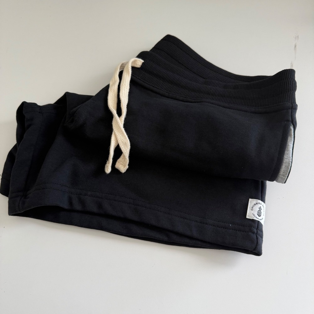 Chubbies Mens Black French Terry Sweat Shorts Large Lounge Drawstring Pineapple
